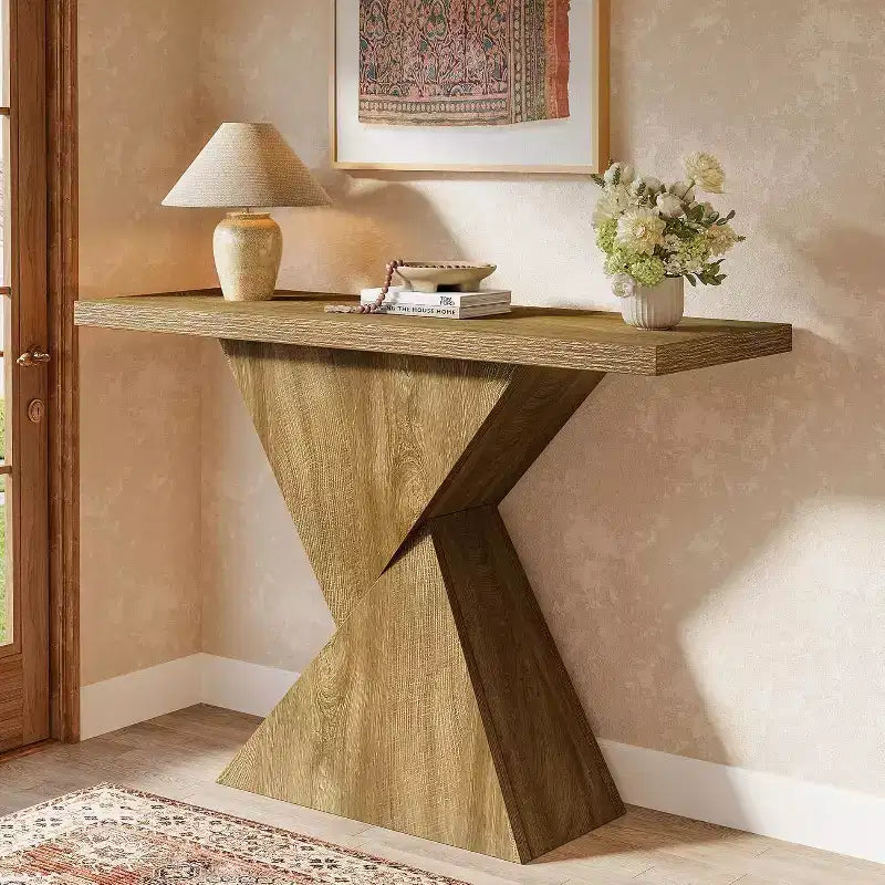 Consolle da ingresso rustica da 41,5 pollici, tavolo stretto da divano dietro al divano con base geometrica per corridoio, ingresso