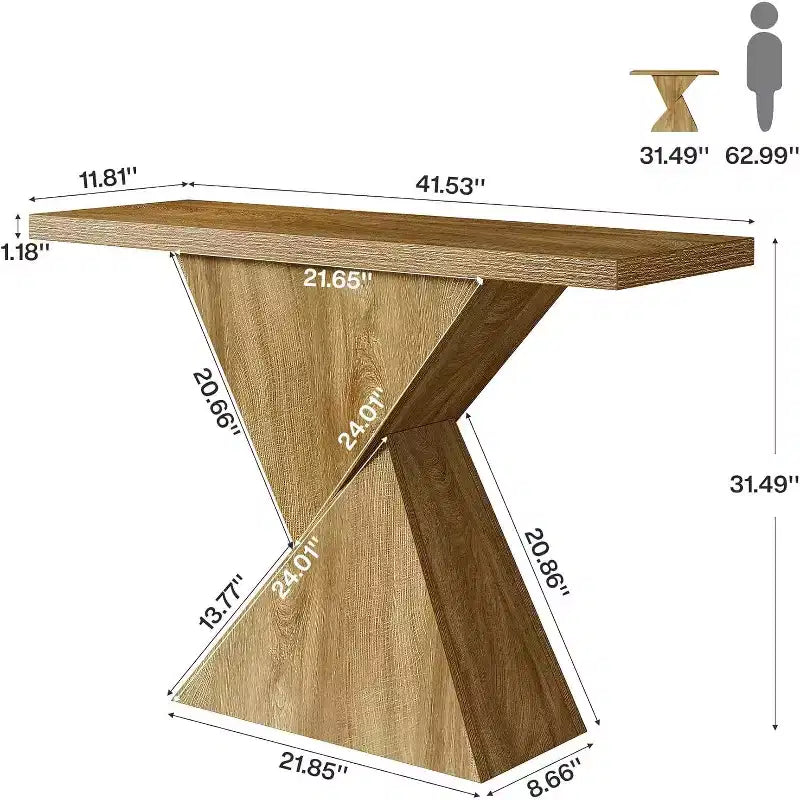 Consolle da ingresso rustica da 41,5 pollici, tavolo stretto da divano dietro al divano con base geometrica per corridoio, ingresso