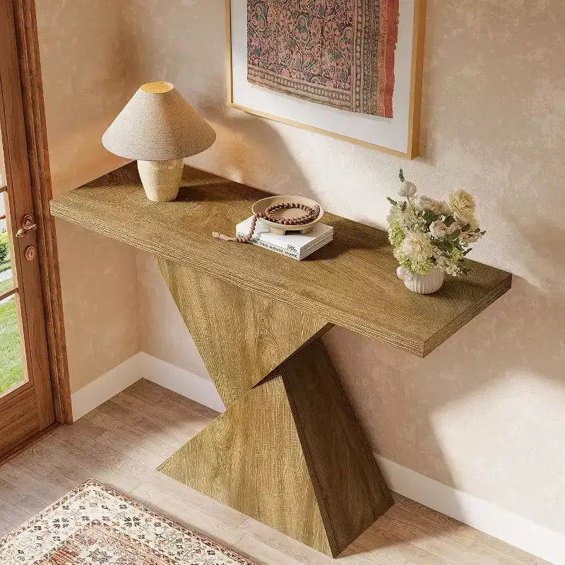 Consolle da ingresso rustica da 41,5 pollici, tavolo stretto da divano dietro al divano con base geometrica per corridoio, ingresso