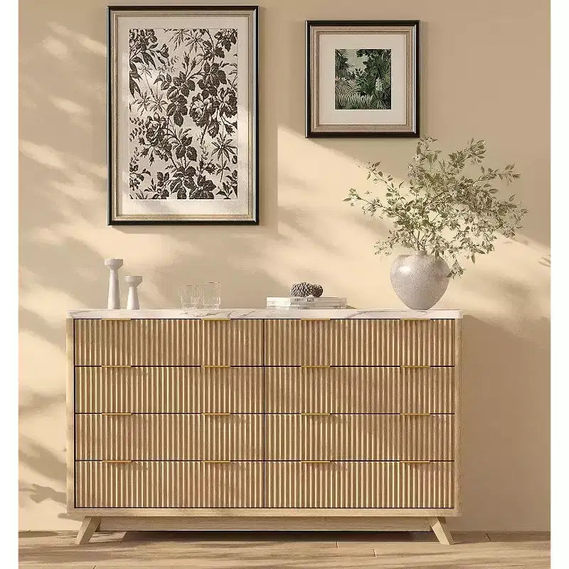 Cassettiera scanalata a 8 cassetti, comò moderno in legno, design con profilo curvo, per camera da letto, soggiorno
