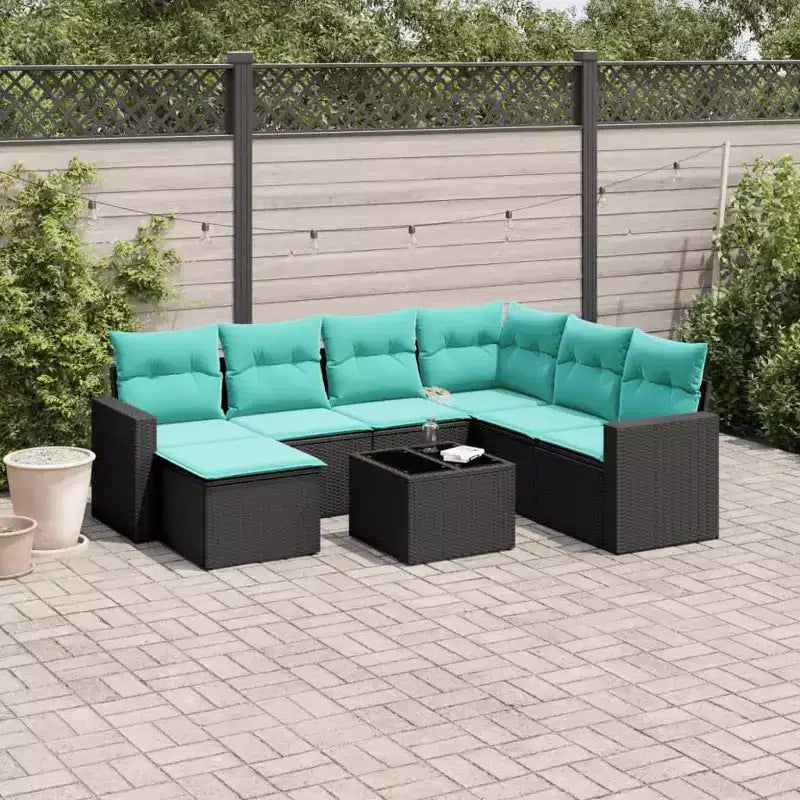 Set Divano da Patio 8 Pezzi con Cuscini in Polyrattan Nero