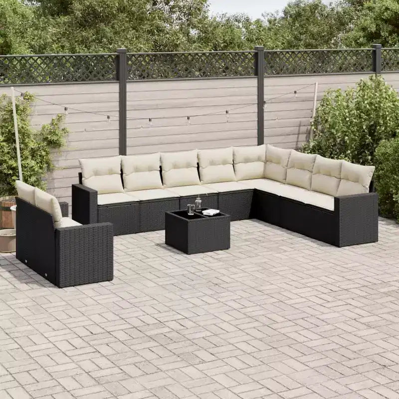 Set divani da giardino Nero, Bianco crema
