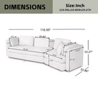 Divano modulare curvo Landon Modern 116.5 a 3 posti imbottito con cuscini mobili e 2 cuscini decorativi
