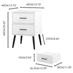 Comodino a 2 cassetti con gambe e maniglie in metallo, comodino moderno bianco, tavolino piccolo per camera da letto, soggiorno o appartamento