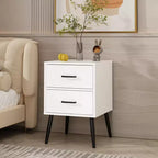 Comodino a 2 cassetti con gambe e maniglie in metallo, comodino moderno bianco, tavolino piccolo per camera da letto, soggiorno o appartamento