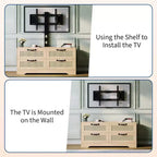 Mobile TV da fattoria in rattan con 4 cassetti e supporto (adatto a TV fino a 70 pollici), mobile multimediale in legno, console portaoggetti per soggiorno e camera da letto