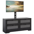 Farmhouse Rattan 4 Drawer TV Stand with Mount (Fits TVs Up to 70 Inch), Wooden Entertainment Center, Storage Media Console for Living Room & Bedroom
