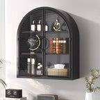 Bekrvio No Assembly Wall Cabinet Over Toilet,Arched Metal Bathroom Storage Cabinet with Glass Doors,Wall Mount Medicine Cabinet Organizer