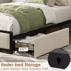 COZONY Letto con Piattaforma con Cassetti Contenitore e Ricarica USB, Testiera Imbottita in Velluto a Coste Nero, Silenzioso, Nessuna Molla a Scatola Necessaria