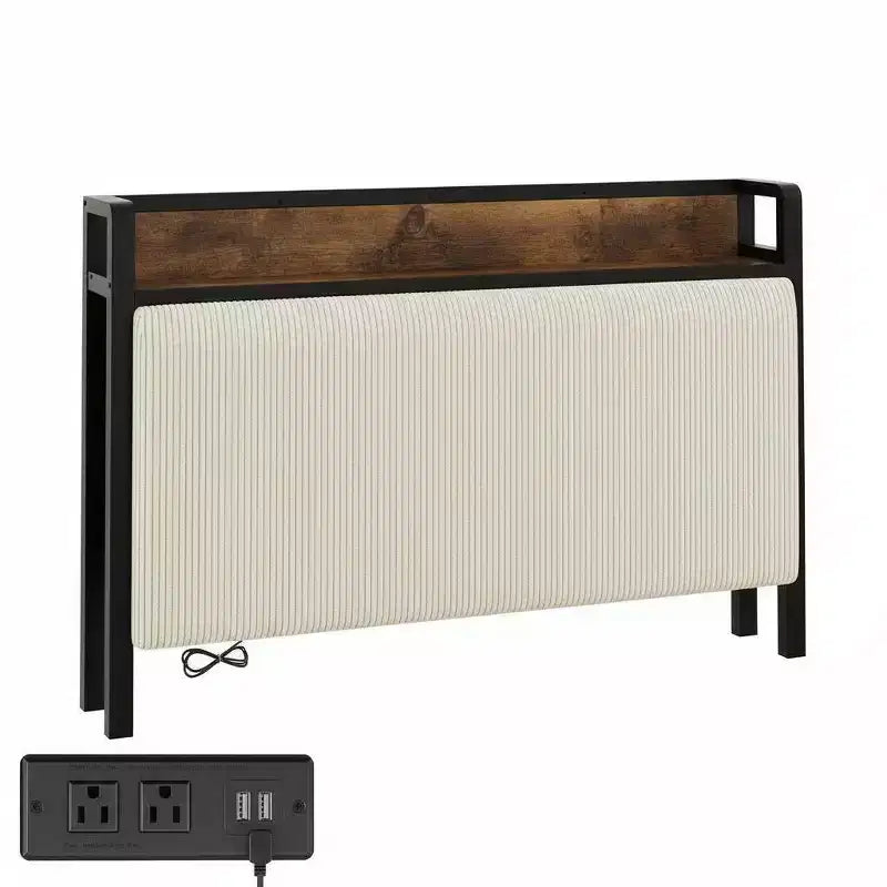 COZONY Letto con Piattaforma con Cassetti Contenitore e Ricarica USB, Testiera Imbottita in Velluto a Coste Nero, Silenzioso, Nessuna Molla a Scatola Necessaria