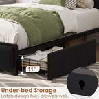 COZONY Letto con Piattaforma con Cassetti Contenitore e Ricarica USB, Testiera Imbottita in Velluto a Coste Nero, Silenzioso, Nessuna Molla a Scatola Necessaria
