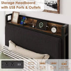COZONY Letto con Piattaforma con Cassetti Contenitore e Ricarica USB, Testiera Imbottita in Velluto a Coste Nero, Silenzioso, Nessuna Molla a Scatola Necessaria