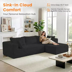 Mjkone Divano componibile a L oversize in velluto a coste con chaise longue, design modulare, nero
