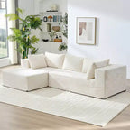 Mjkone Divano componibile a L oversize in velluto a coste con chaise longue, design modulare, nero