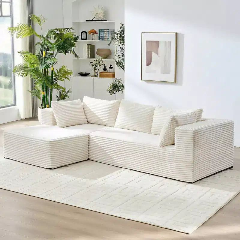Mjkone Divano componibile a L oversize in velluto a coste con chaise longue, design modulare, nero