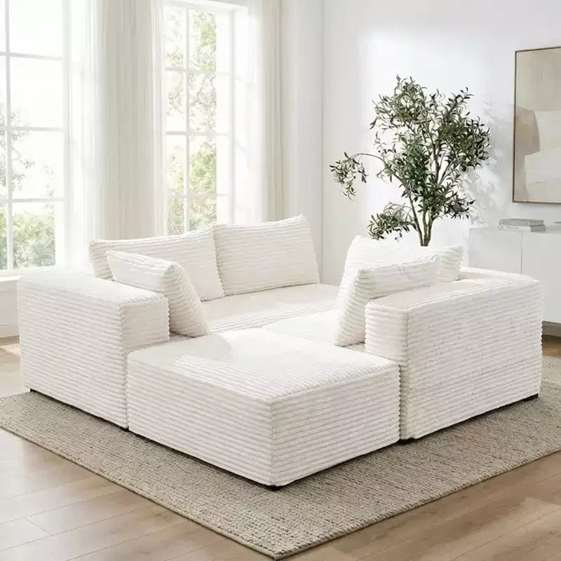 Mjkone Divano componibile a L oversize in velluto a coste con chaise longue, design modulare, nero