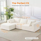 Mjkone Divano componibile a L oversize in velluto a coste con chaise longue, design modulare, nero