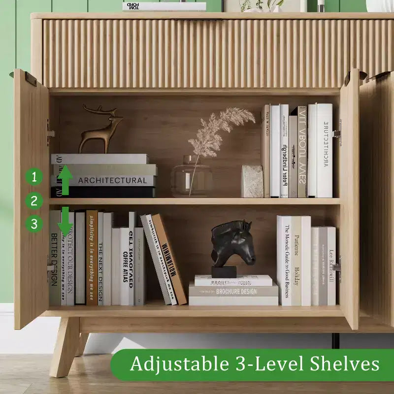 Mobile buffet credenza da 60 pollici, mobile bar scanalato per ingresso con 2 cassetti, tavolo consolle in legno per media, credenza d'accento per soggiorno e cucina