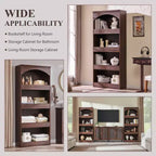 Armadietto da bagno alto 193 cm con arco, mobiletto portaoggetti in legno a 4 ripiani con cassetto inferiore con chiusura magnetica e 3 cassetti nascosti per bagno, lavanderia