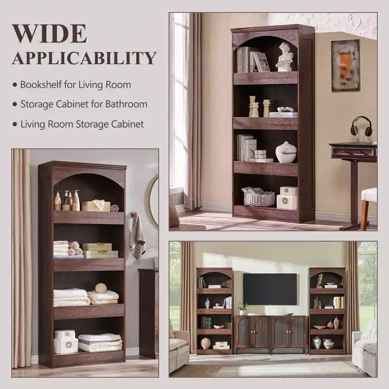 Armadietto da bagno alto 193 cm con arco, mobiletto portaoggetti in legno a 4 ripiani con cassetto inferiore con chiusura magnetica e 3 cassetti nascosti per bagno, lavanderia
