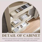 Armadietto da bagno alto 193 cm con arco, mobiletto portaoggetti in legno a 4 ripiani con cassetto inferiore con chiusura magnetica e 3 cassetti nascosti per bagno, lavanderia
