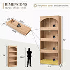 Armadietto da bagno alto 193 cm con arco, mobiletto portaoggetti in legno a 4 ripiani con cassetto inferiore con chiusura magnetica e 3 cassetti nascosti per bagno, lavanderia