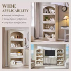 Armadietto da bagno alto 193 cm con arco, mobiletto portaoggetti in legno a 4 ripiani con cassetto inferiore con chiusura magnetica e 3 cassetti nascosti per bagno, lavanderia