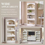 Armadietto da bagno alto 193 cm con arco, mobiletto portaoggetti in legno a 4 ripiani con cassetto inferiore con chiusura magnetica e 3 cassetti nascosti per bagno, lavanderia