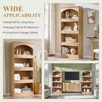 Armadietto da bagno alto 193 cm con arco, mobiletto portaoggetti in legno a 4 ripiani con cassetto inferiore con chiusura magnetica e 3 cassetti nascosti per bagno, lavanderia
