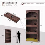 Armadietto da bagno alto 193 cm con arco, mobiletto portaoggetti in legno a 4 ripiani con cassetto inferiore con chiusura magnetica e 3 cassetti nascosti per bagno, lavanderia