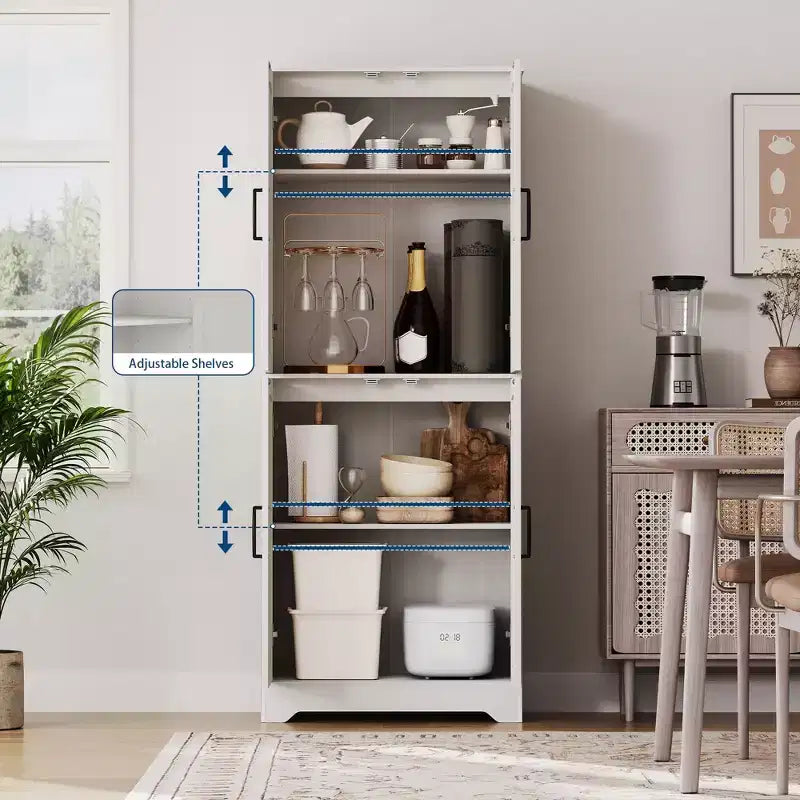 Mobile Dispensa da Cucina Stile Rustico, Credenza Autoportante, Ripiani Regolabili, 4 Ante, per Soggiorno