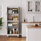 Mobile Dispensa da Cucina Stile Rustico, Credenza Autoportante, Ripiani Regolabili, 4 Ante, per Soggiorno