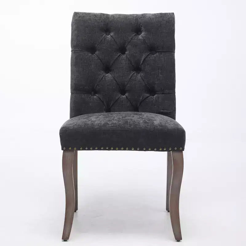 Sedia da pranzo imbottita in tessuto Maude Chenille con borchie decorative (Set di 2)
