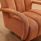 Poltrona Girevole Art Leon, Poltrona Moderna Imbottita in Tessuto, Poltrona Singola con Base in Legno Massello