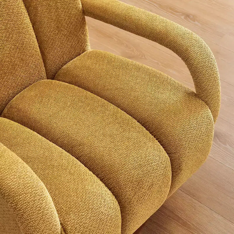 Poltrona Girevole Art Leon, Poltrona Moderna Imbottita in Tessuto, Poltrona Singola con Base in Legno Massello