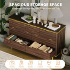 Comò a 7 cassetti scanalato, Cassettiera in legno da 54 pollici con maniglie dorate, Mobile TV dal design curvo per camera da letto e soggiorno
