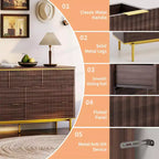 Comò a 7 cassetti scanalato, Cassettiera in legno da 54 pollici con maniglie dorate, Mobile TV dal design curvo per camera da letto e soggiorno