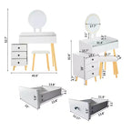 Moderna Toeletta per Trucco con Specchio a LED, 5 Cassetti, Hub di Alimentazione Integrato, Piano in Vetro e Sgabello Abbinato per Camerette da Ragazza
