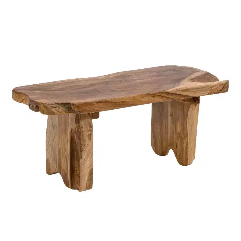 JONATHAN Y Stumpy 35.4 Panca da Ingresso Artigianale Rustica Minimalista in Legno Massello di Teak con Bordo Naturale