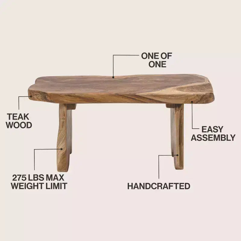 JONATHAN Y Stumpy 35.4 Panca da Ingresso Artigianale Rustica Minimalista in Legno Massello di Teak con Bordo Naturale