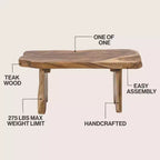 JONATHAN Y Stumpy 35.4 Panca da Ingresso Artigianale Rustica Minimalista in Legno Massello di Teak con Bordo Naturale