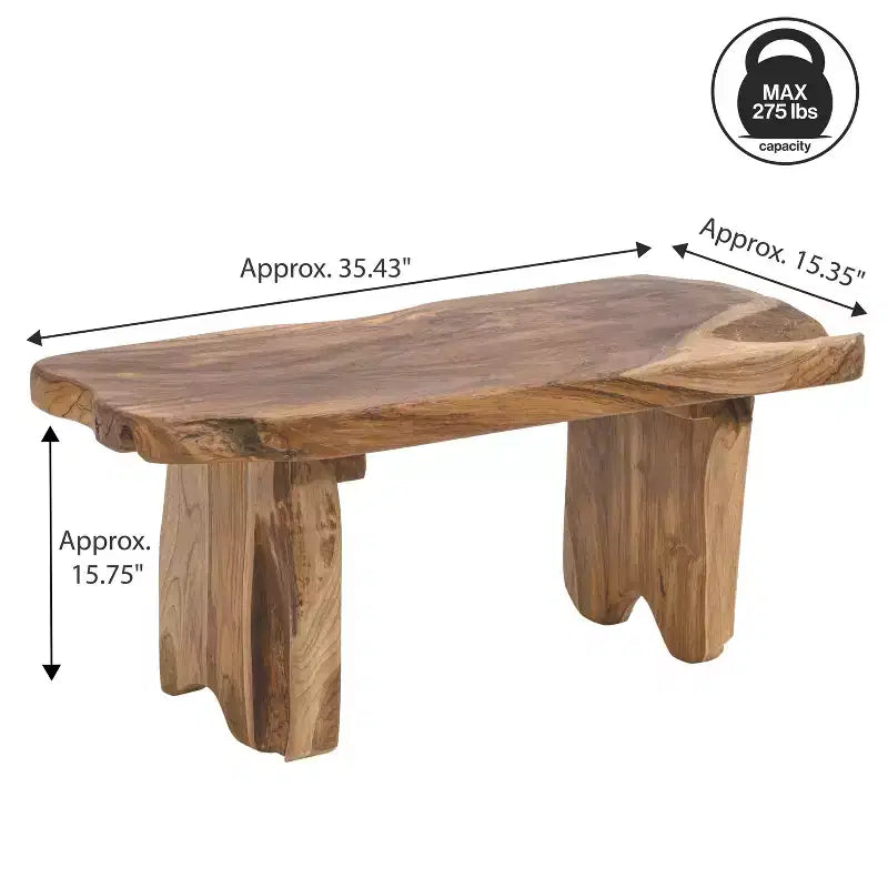 JONATHAN Y Stumpy 35.4 Panca da Ingresso Artigianale Rustica Minimalista in Legno Massello di Teak con Bordo Naturale