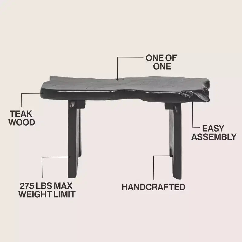 JONATHAN Y Stumpy 35.4 Panca da Ingresso Artigianale Rustica Minimalista in Legno Massello di Teak con Bordo Naturale