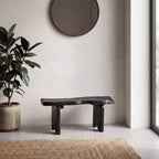 JONATHAN Y Stumpy 35.4 Panca da Ingresso Artigianale Rustica Minimalista in Legno Massello di Teak con Bordo Naturale