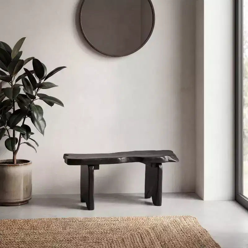 JONATHAN Y Stumpy 35.4 Panca da Ingresso Artigianale Rustica Minimalista in Legno Massello di Teak con Bordo Naturale