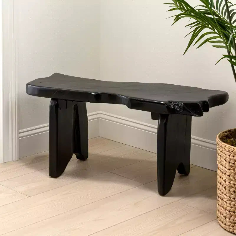 JONATHAN Y Stumpy 35.4 Handcrafted Rustic Minimalist Live Edge Solid Teak Wood Entryway Bench