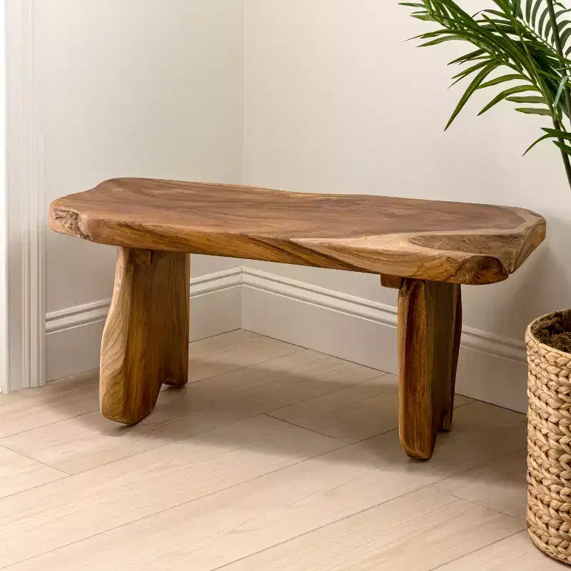 JONATHAN Y Stumpy 35.4 Panca da Ingresso Artigianale Rustica Minimalista in Legno Massello di Teak con Bordo Naturale