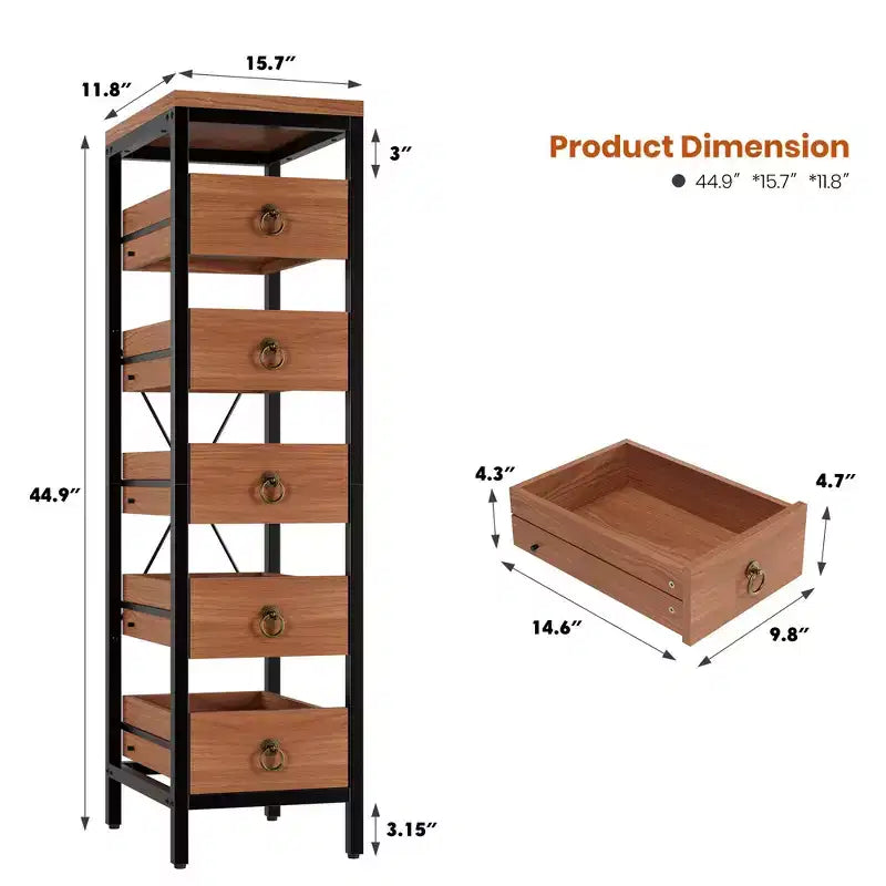 Scaffale portaoggetti da cucina a 5 ripiani stretto con cestelli estraibili, organizer multiuso salvaspazio per frutta, verdura, snack, soggiorno, bagno