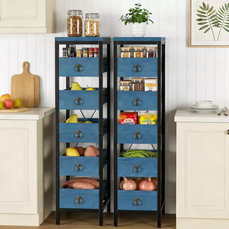 Scaffale portaoggetti da cucina a 5 ripiani stretto con cestelli estraibili, organizer multiuso salvaspazio per frutta, verdura, snack, soggiorno, bagno