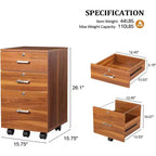 VINGLI Classificatore a 3 cassetti con serratura, cassettiere in legno con ruote per ufficio, mobile porta stampante, organizer per documenti sotto la scrivania